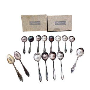 Eagle Wm Rogers Pat '18 Silverplate Spoon Lot Vintage Monogram D 15 Piece